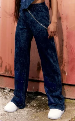 PrettyLittleThing Wide Leg Sweatpants Washed Blue