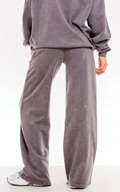 PrettyLittleThing Grey Sweatsuits*Washed Charcoal Print Oversized Wide Leg Sweatpants