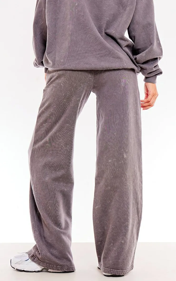 PrettyLittleThing Grey Sweatsuits*Washed Charcoal Print Oversized Wide Leg Sweatpants
