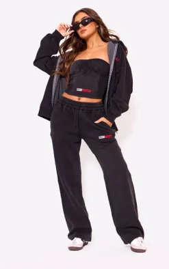 Online PrettyLittleThing Rib Panel Bandeau Corset Top Washed Black