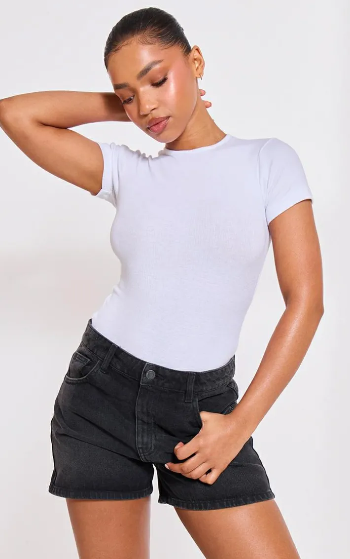 PRETTYLITTLETHING Washed Black Mom Denim Shorts