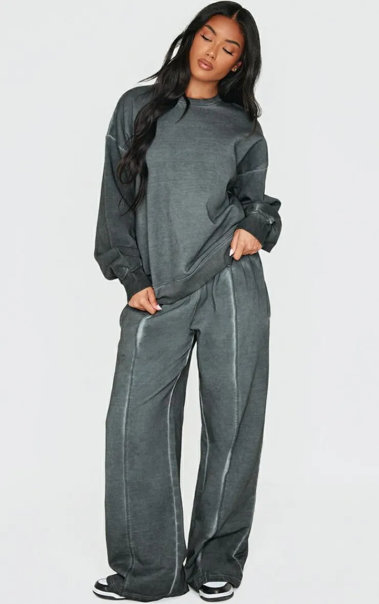 PrettyLittleThing Grey Sweatsuits*Premium Waist Wide Leg Sweatpants