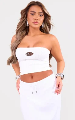 PrettyLittleThing Snatched*Metal Badge Snatched Rib Bandeau Top