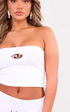 PrettyLittleThing Snatched*Metal Badge Snatched Rib Bandeau Top