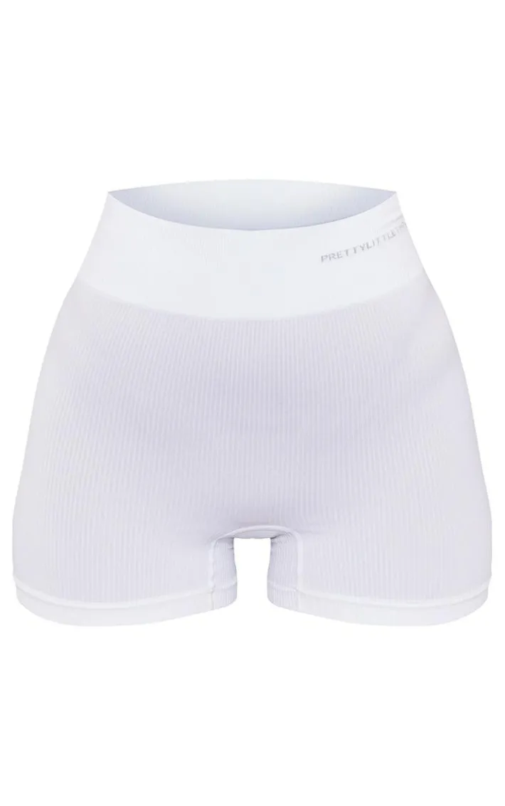 PRETTYLITTLETHING White Seamless Rib Boy Shorts