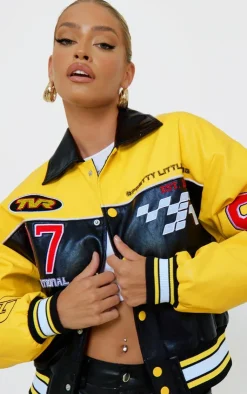 PrettyLittleThing Faux Leather Jackets*Faux Leather Motocross Racer Bomber Jacket