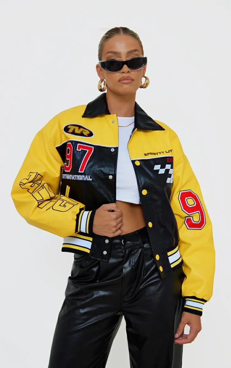PrettyLittleThing Faux Leather Jackets*Faux Leather Motocross Racer Bomber Jacket