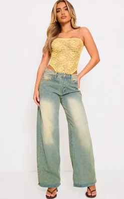 PRETTYLITTLETHING Yellow Lace Spaghetti Strap Bodysuit