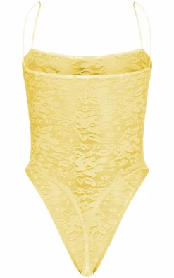 PRETTYLITTLETHING Yellow Lace Spaghetti Strap Bodysuit