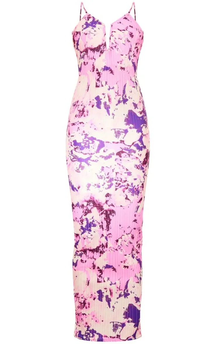 Abstract Plisse Wired Plunge Ruched Bum Maxi Dress-PrettyLittleThing Discount