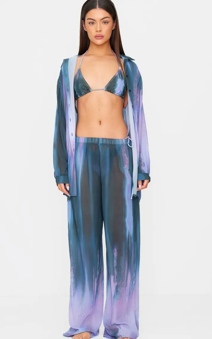 Purple Blur Tie Die Print Oversized Beach Shirt