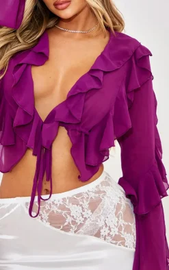 Extreme Frill Tie Front Flare Sleeve Blouse-PrettyLittleThing Hot