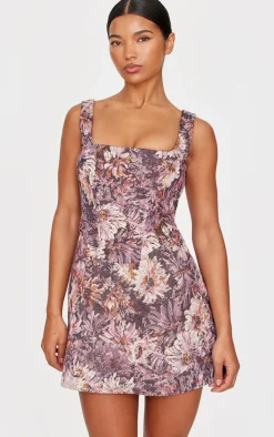 Floral Jacquard Print Corset Mini Shift Dress-PrettyLittleThing Best