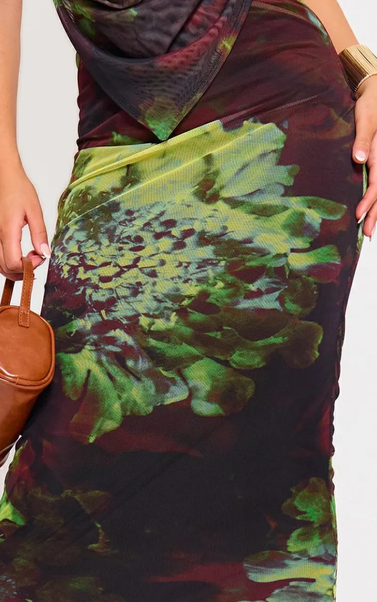 Discount PrettyLittleThing Floral Print Mesh Low Rise Maxi Skirt Purple