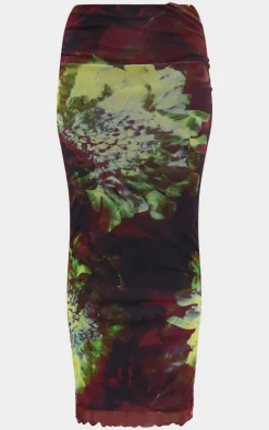Discount PrettyLittleThing Floral Print Mesh Low Rise Maxi Skirt Purple