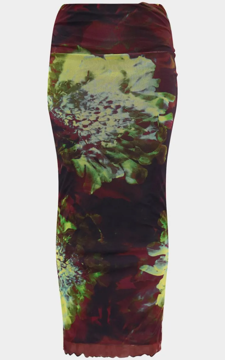 Discount PrettyLittleThing Floral Print Mesh Low Rise Maxi Skirt Purple