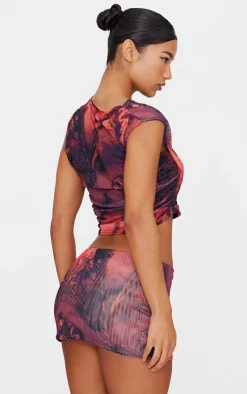 Online PrettyLittleThing Floral Printed Layered Top Purple