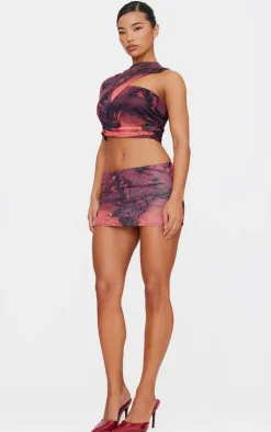 Online PrettyLittleThing Floral Printed Layered Top Purple