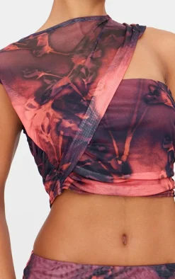 Online PrettyLittleThing Floral Printed Layered Top Purple