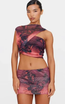 Hot PrettyLittleThing Floral Printed Micro Mini Skirt Purple