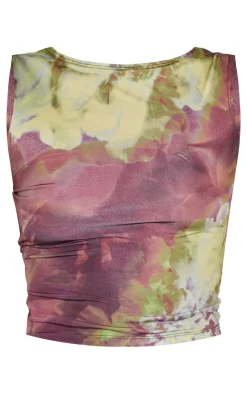 New PrettyLittleThing Floral Printed Slinky Open Back Cap Sleeve Longline Top Purple