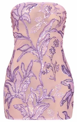 Floral Sequin Bandeau Bodycon Dress-PrettyLittleThing New