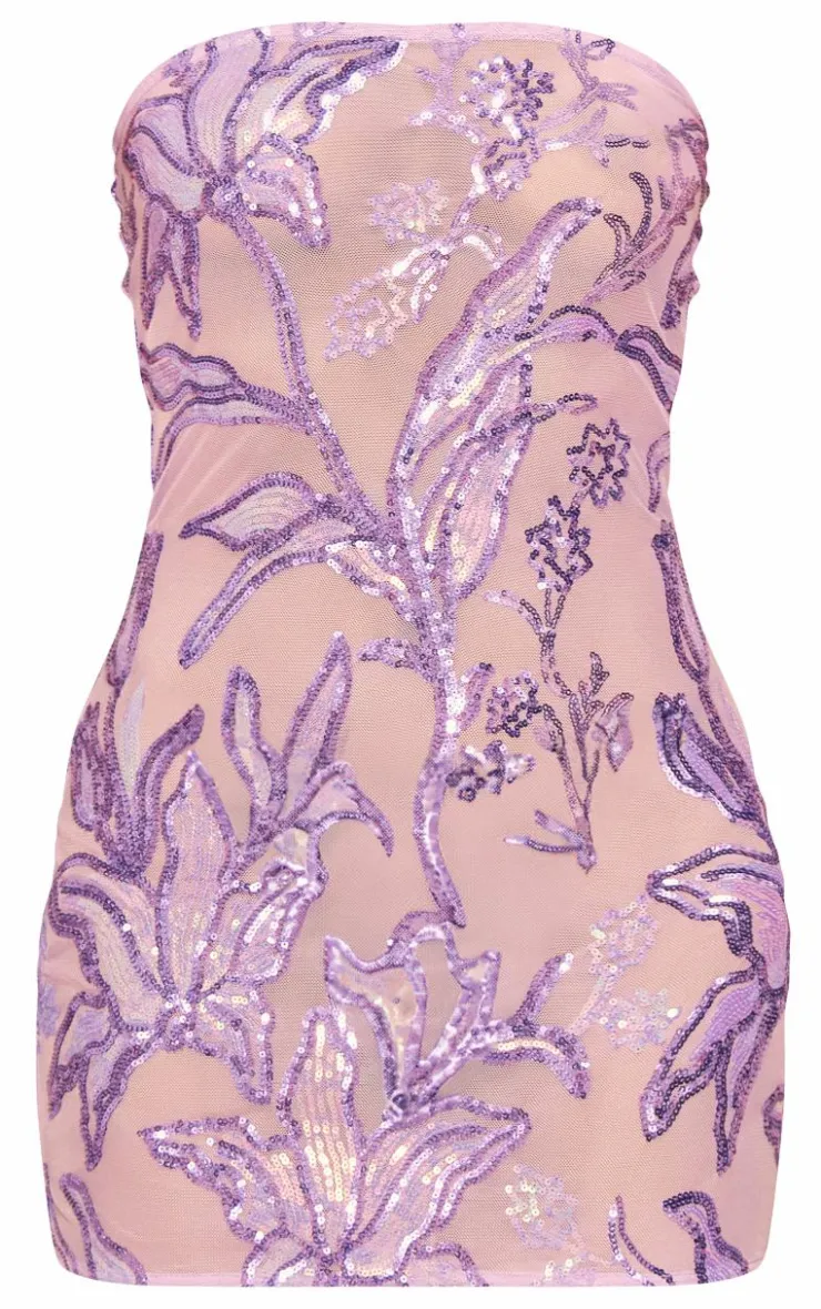 Floral Sequin Bandeau Bodycon Dress-PrettyLittleThing New