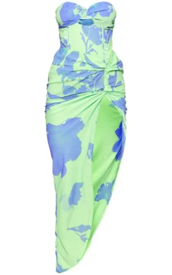 Floral Twist Split Bandeau Maxi Dress-PrettyLittleThing Discount