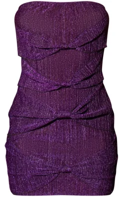 Glitter Plisse Knot Detail Bandeau Bodycon Dress-PrettyLittleThing Online