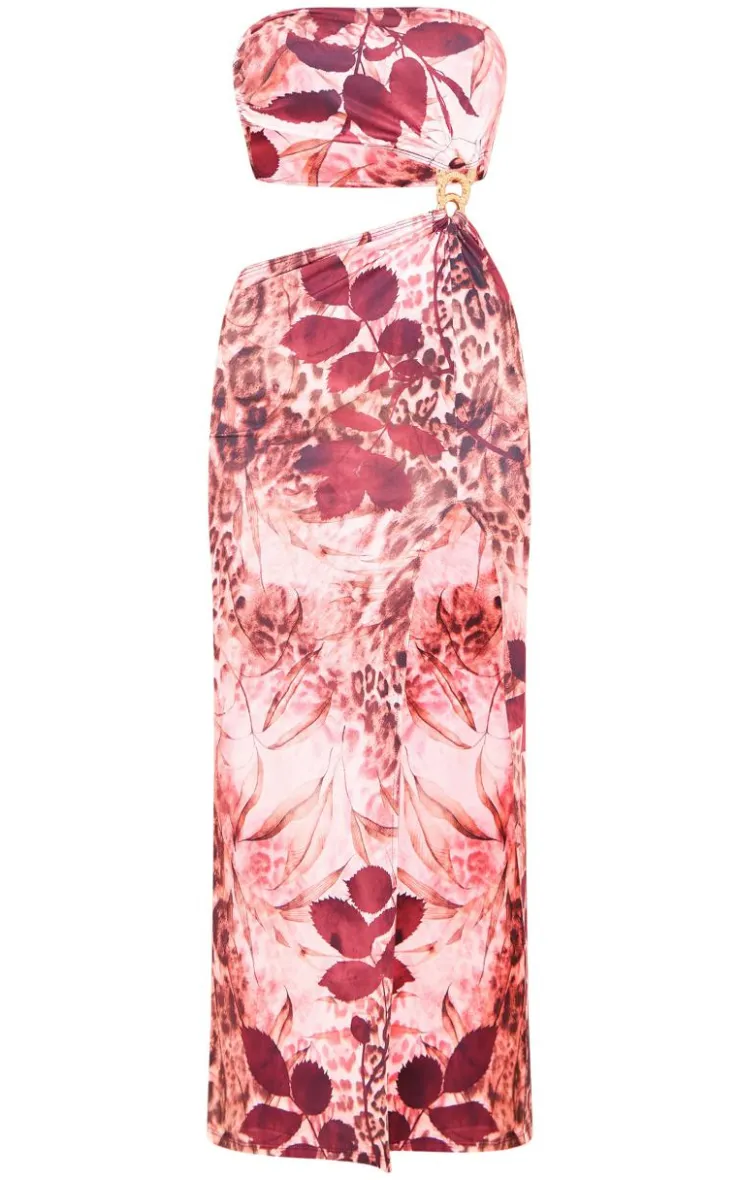 Leopard Slinky Cut Out Spilt Midaxi Dress-PrettyLittleThing Online