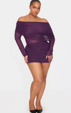 Mesh Long Sleeve One Shoulder Bodycon Dress-PrettyLittleThing Online