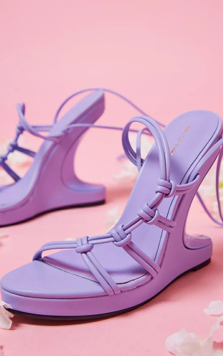 PrettyLittleThing Statement Heels*PU Curved Knot Lace Up Reverse Wedge Heeled Sandals