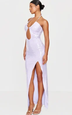 Sequin Tie Neck Cut Out Maxi Dress-PrettyLittleThing Hot
