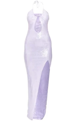 Sequin Tie Neck Cut Out Maxi Dress-PrettyLittleThing Hot