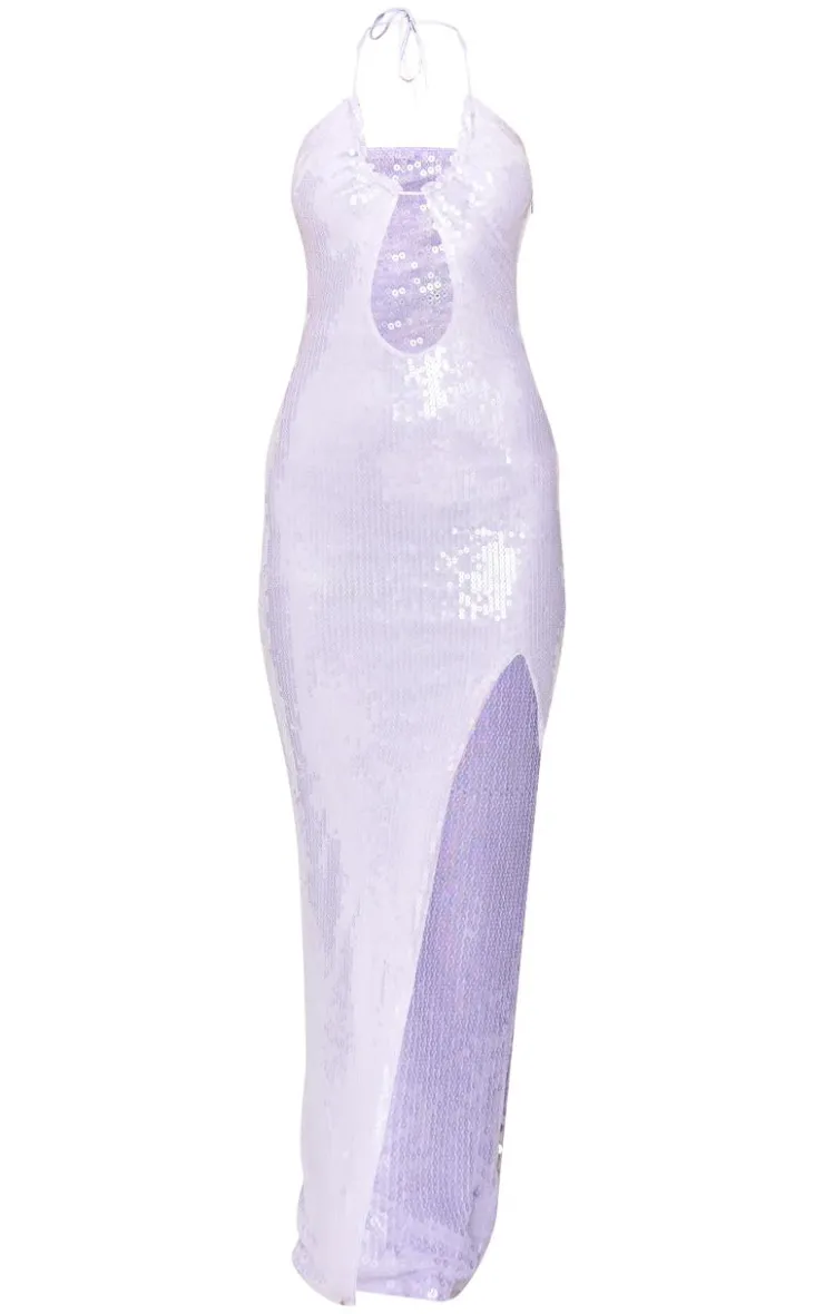 Sequin Tie Neck Cut Out Maxi Dress-PrettyLittleThing Hot