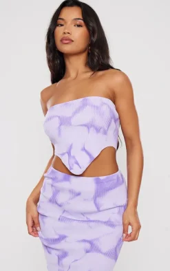 Hot PrettyLittleThing Tie Dye Rib Knit Bandeau Crop Top Purple