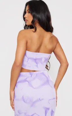 Hot PrettyLittleThing Tie Dye Rib Knit Bandeau Crop Top Purple