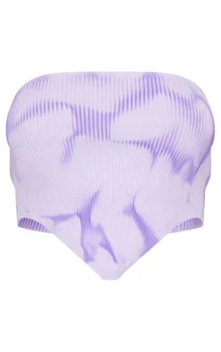 Hot PrettyLittleThing Tie Dye Rib Knit Bandeau Crop Top Purple
