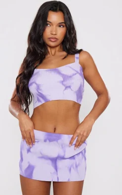 New PrettyLittleThing Tie Dye Rib Knit Crop Top Purple