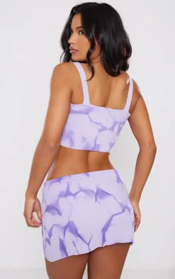 New PrettyLittleThing Tie Dye Rib Knit Crop Top Purple
