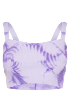 New PrettyLittleThing Tie Dye Rib Knit Crop Top Purple