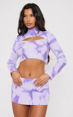 Outlet PrettyLittleThing Tie Dye Rib Knit Mini Skirt Purple