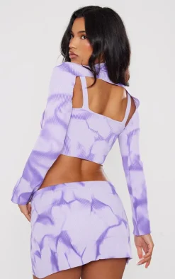 Clearance PrettyLittleThing Tie Dye Rib Knit Sleeves Purple