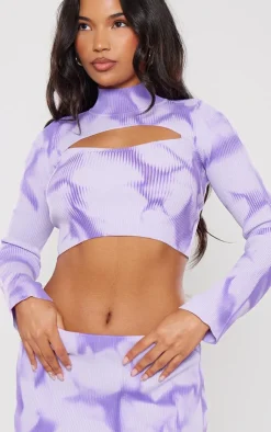 Clearance PrettyLittleThing Tie Dye Rib Knit Sleeves Purple