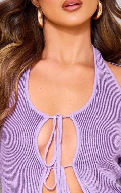 Discount PrettyLittleThing Two Tone Knit Top & Sleeves Purple