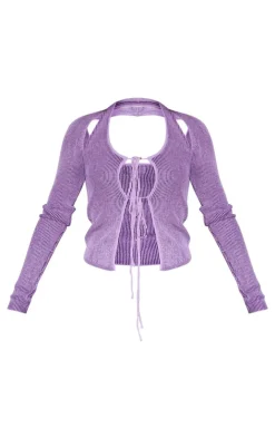 Discount PrettyLittleThing Two Tone Knit Top & Sleeves Purple