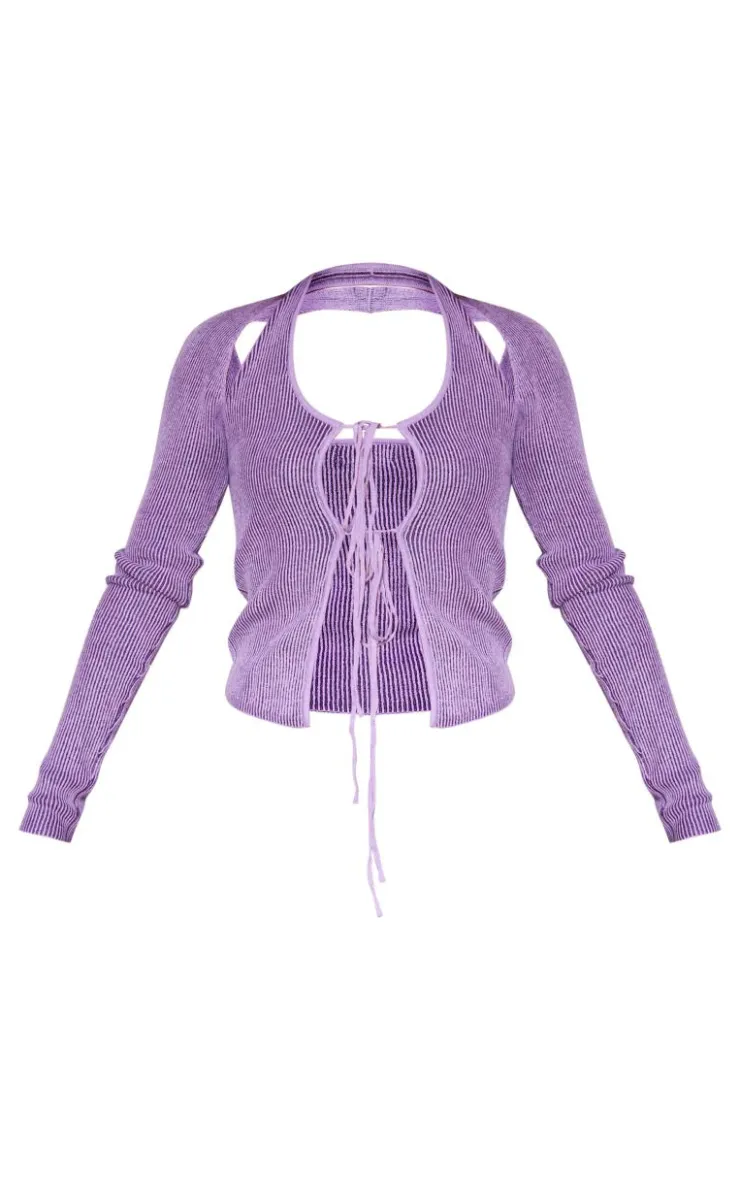 Discount PrettyLittleThing Two Tone Knit Top & Sleeves Purple