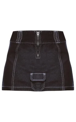 Clearance PrettyLittleThing Cargo Pocket Seam Detail Denim Mini Skirt Raw Indigo Wash