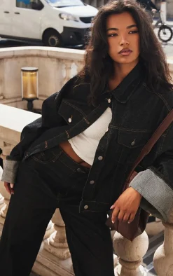 PrettyLittleThing Christmas Shop*Contrast Stitch Turn Up Hem Wide Leg Jeans