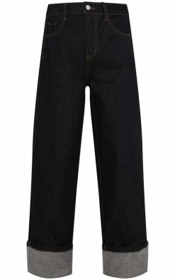 PrettyLittleThing Christmas Shop*Contrast Stitch Turn Up Hem Wide Leg Jeans